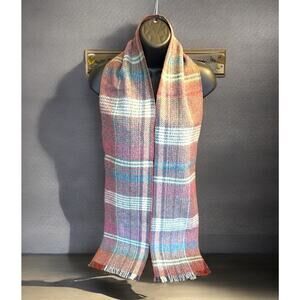Vintage Pastel Plaid Fringe Scarf British Hong Kong Vintage 1980s Wool Blend
